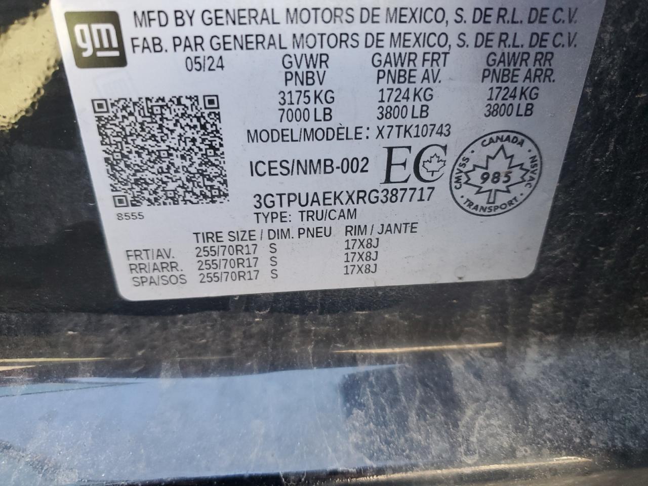 2024 GMC Sierra K1500 VIN: 3GTPUAEKXRG387717 Lot: 85156255