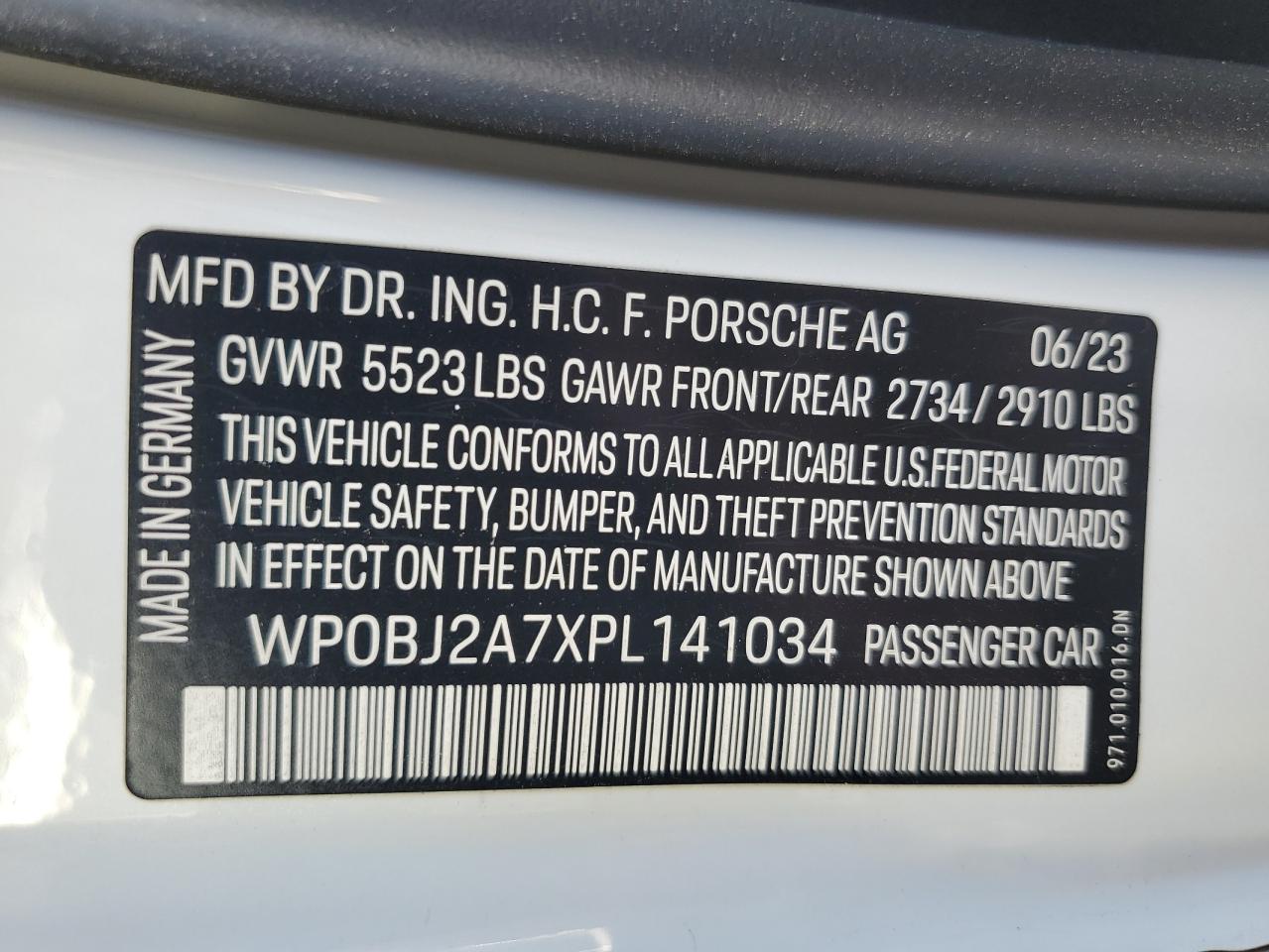 2023 Porsche Panamera 4 Executive VIN: WP0BJ2A7XPL141034 Lot: 82441355
