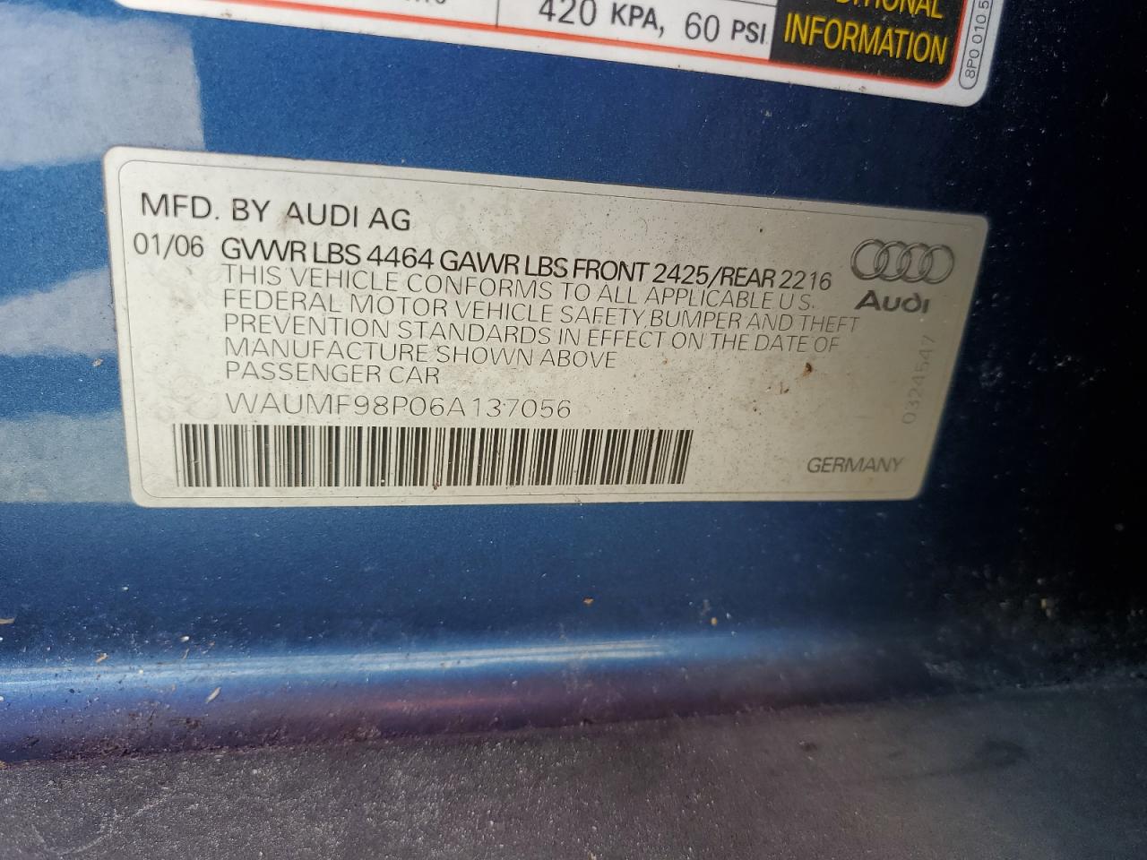 2006 Audi A3 2.0 Sport VIN: WAUMF98P06A137056 Lot: 86297295