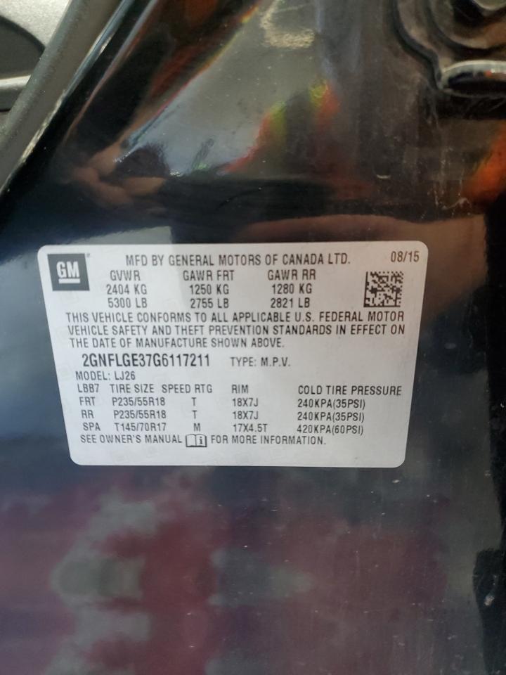 2016 Chevrolet Equinox Ltz VIN: 2GNFLGE37G6117211 Lot: 83951085