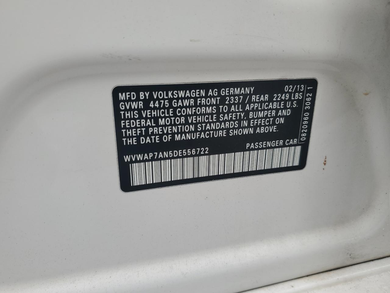 2013 Volkswagen Cc Sport VIN: WVWAP7AN5DE556722 Lot: 84072945