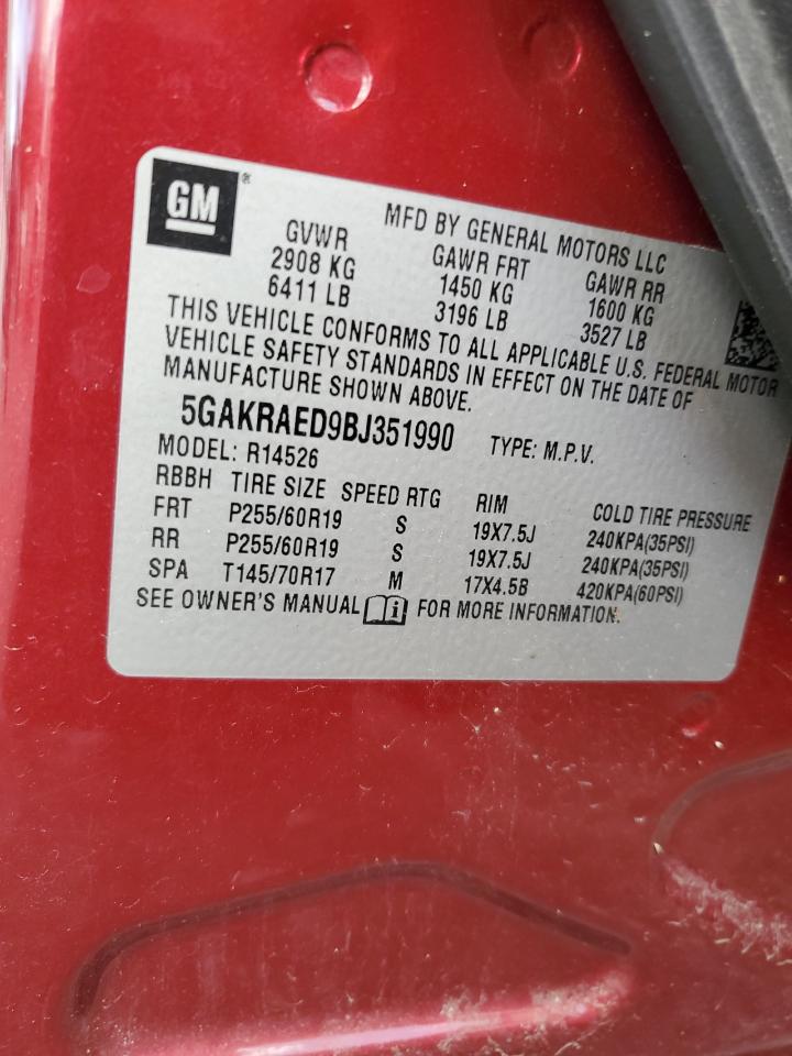 2011 Buick Enclave Cx VIN: 5GAKRAED9BJ351990 Lot: 90971475