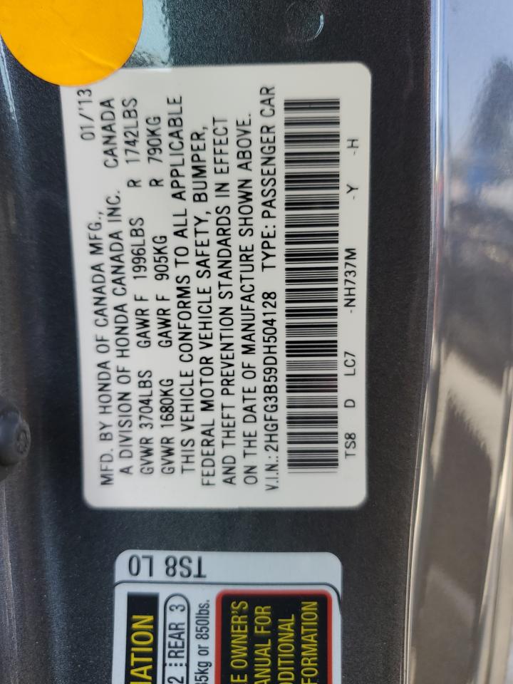 2013 Honda Civic Lx VIN: 2HGFG3B59DH504128 Lot: 84293215