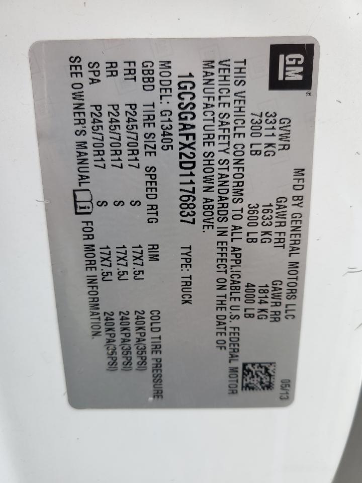 2013 Chevrolet Express G1500 VIN: 1GCSGAFX2D1176837 Lot: 82147165