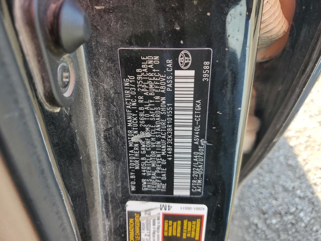 2011 Toyota Camry Base VIN: 4T4BF3EK3BR101551 Lot: 84955035