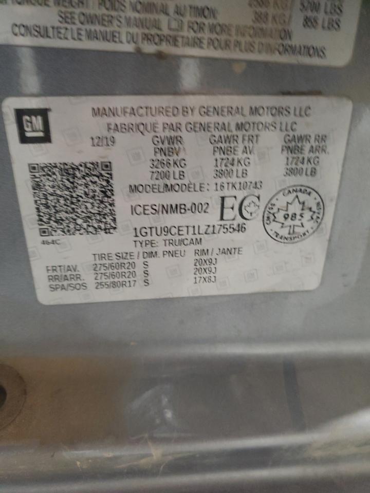 2020 GMC Sierra K1500 Elevation VIN: 1GTU9CET1LZ175546 Lot: 86209655