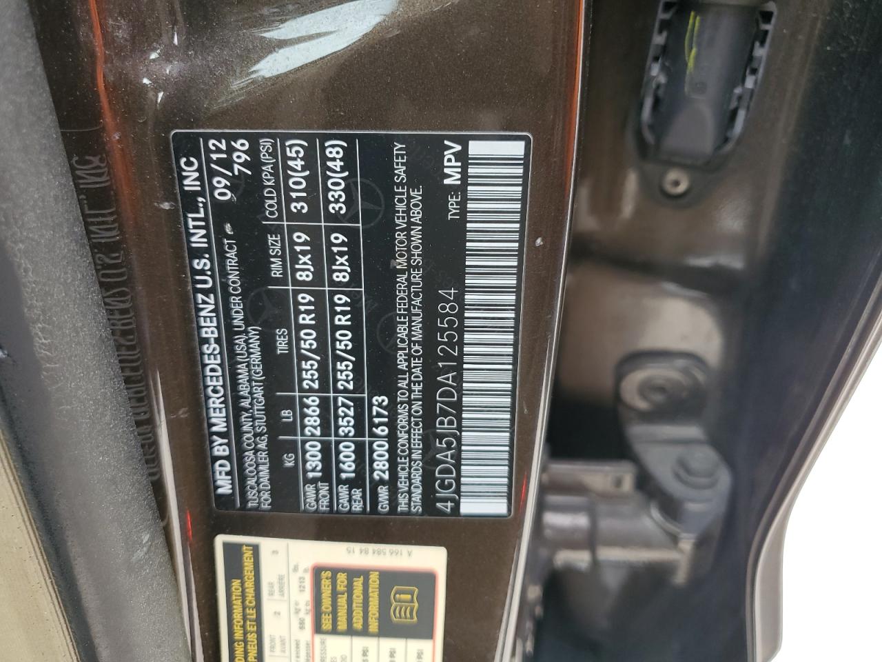 2013 Mercedes-Benz Ml 350 VIN: 4JGDA5JB7DA125584 Lot: 86280615