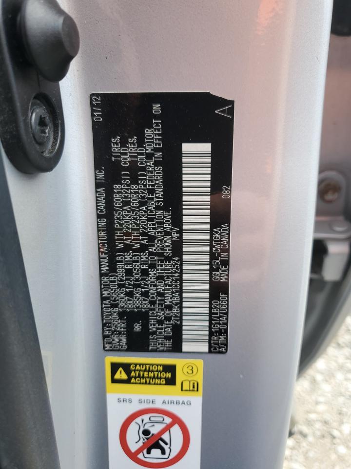 2012 Lexus Rx 350 VIN: 2T2BK1BA1CC142524 Lot: 86185325