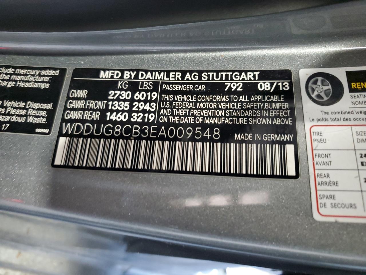 2014 Mercedes-Benz S 550 VIN: WDDUG8CB3EA009548 Lot: 81944325