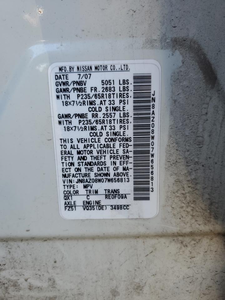 2007 Nissan Murano Sl VIN: JN8AZ08W07W656813 Lot: 86265775