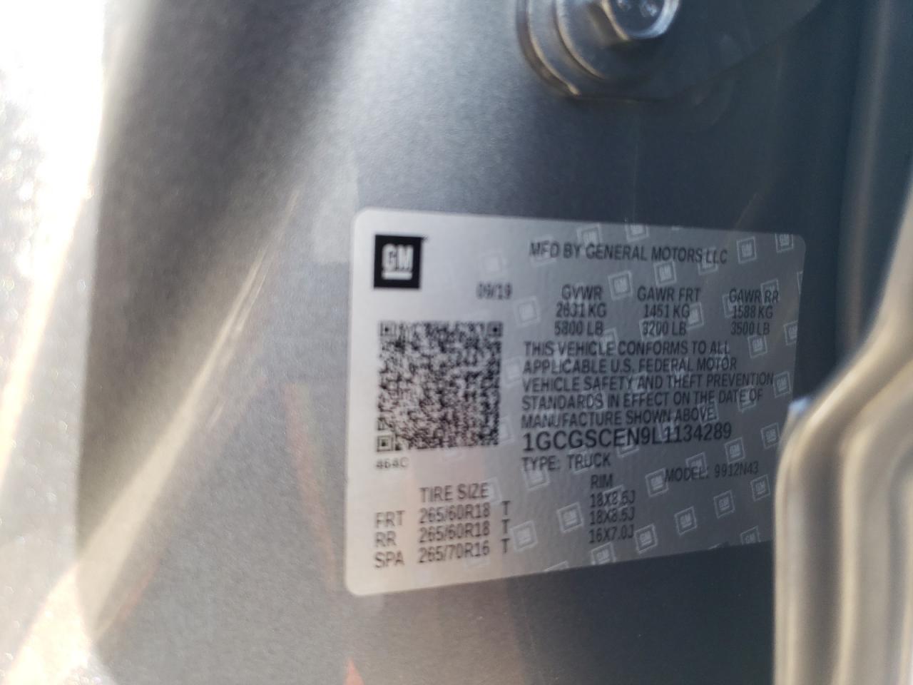 2020 Chevrolet Colorado Lt VIN: 1GCGSCEN9L1134289 Lot: 85866835