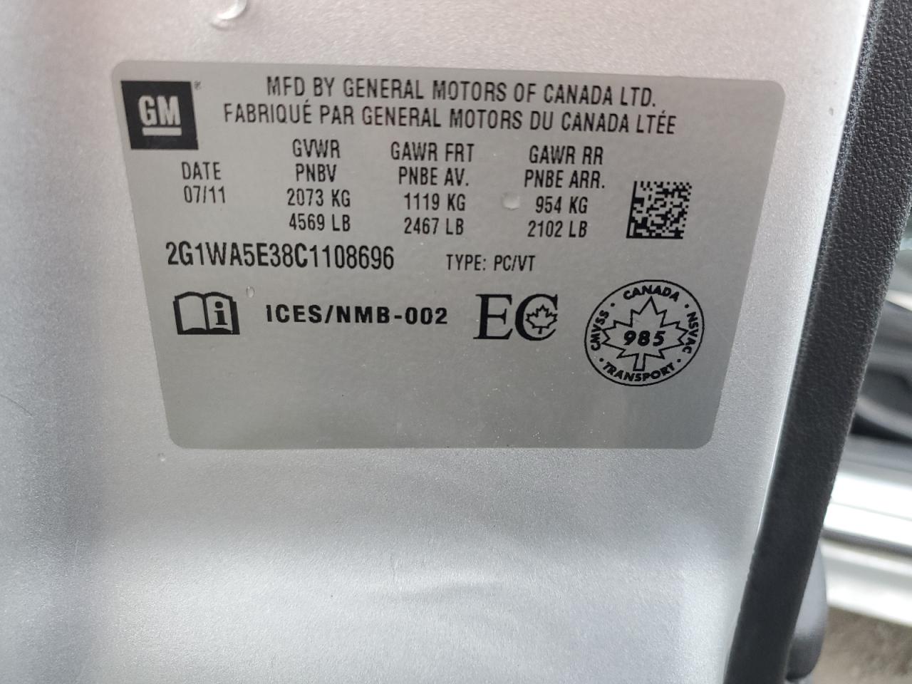 2012 Chevrolet Impala Ls VIN: 2G1WA5E38C1108696 Lot: 85854645