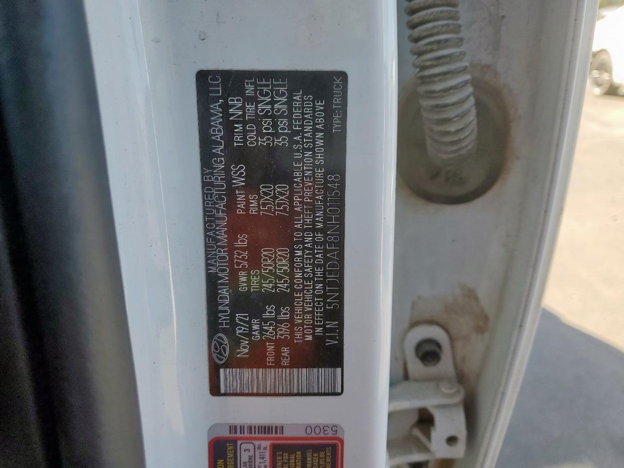 2022 Hyundai Santa Cruz Limited VIN: 5NTJEDAF8NH011548 Lot: 90266765