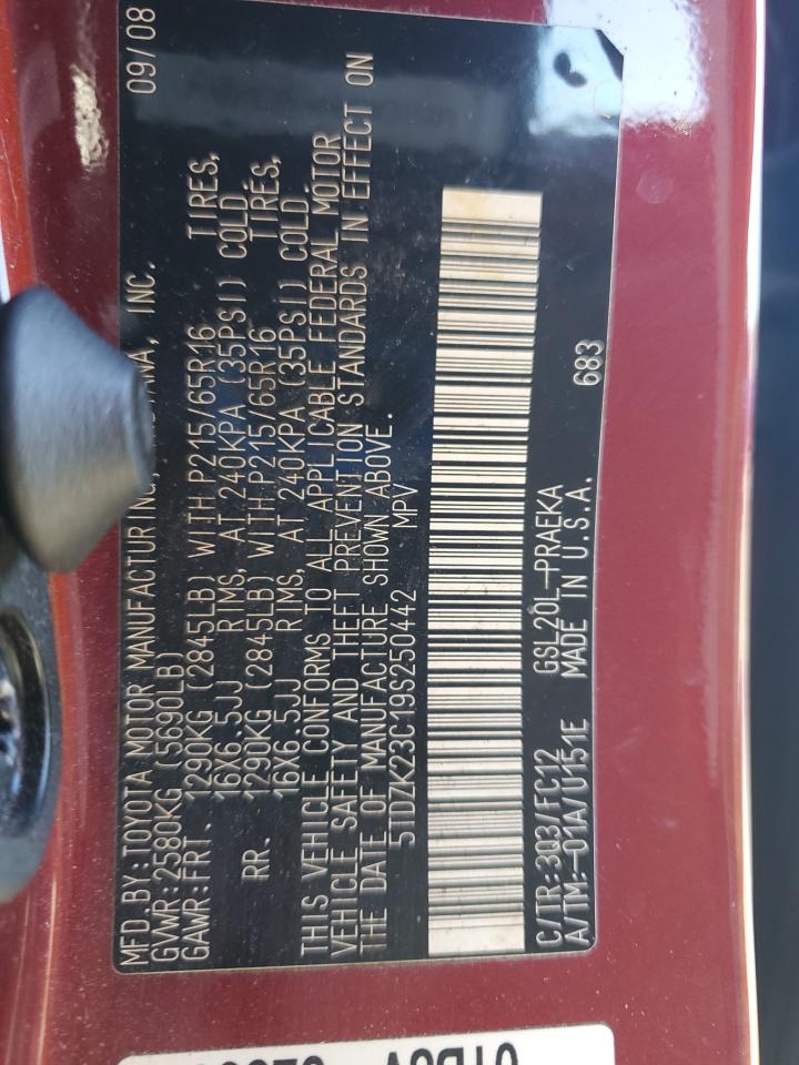 2009 Toyota Sienna Ce VIN: 5TDZK23C19S250442 Lot: 82313945