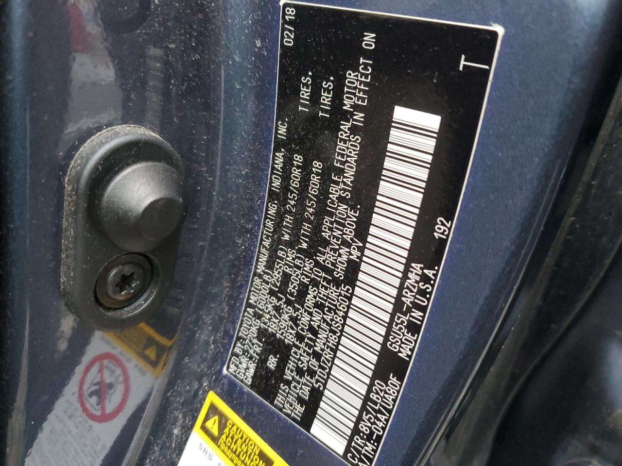 2018 Toyota Highlander Se VIN: 5TDJZRFH8JS846015 Lot: 82750395