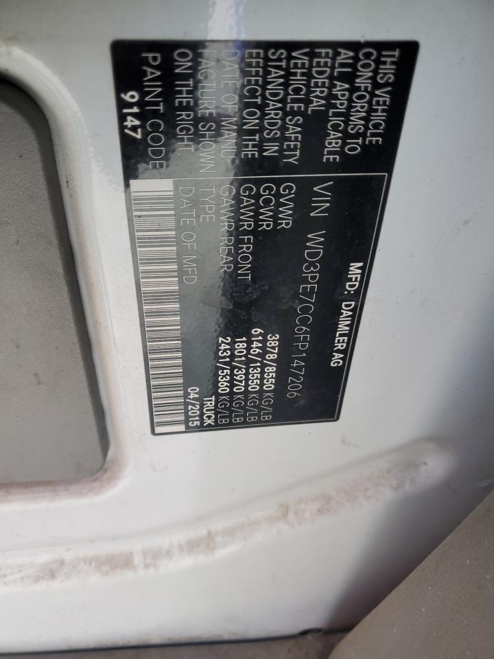 2015 Mercedes-Benz Sprinter 2500 VIN: WD3PE7CC6FP147206 Lot: 85505545