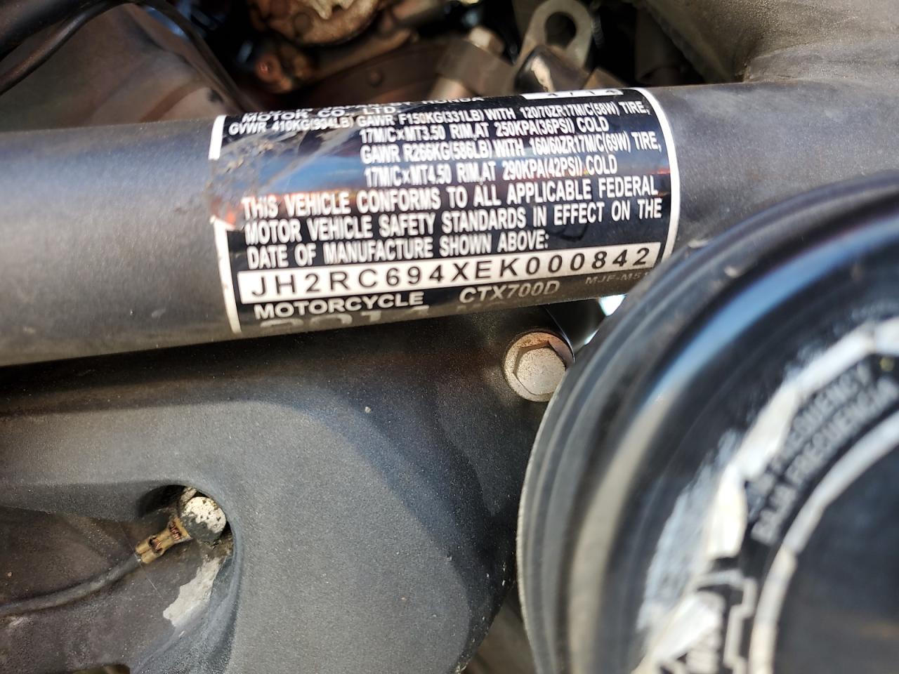 2014 Honda Ctx700 D VIN: JH2RC694XEK000842 Lot: 85322285