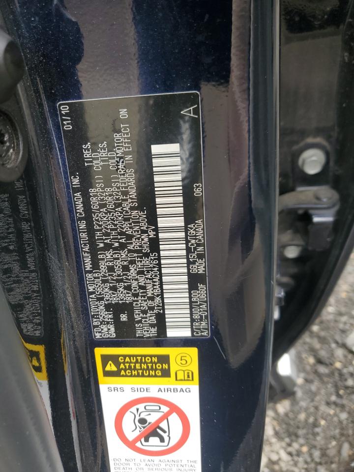 2010 Lexus Rx 350 VIN: 2T2BK1BA4AC047615 Lot: 85171555