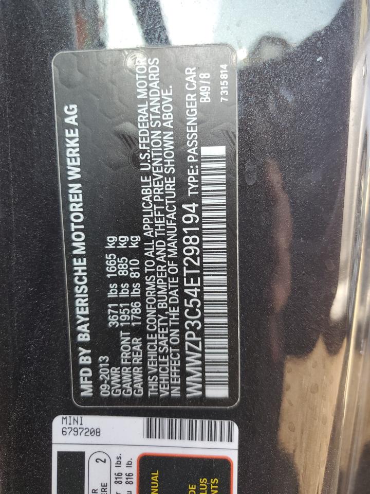 2014 Mini Cooper S VIN: WMWZP3C54ET298194 Lot: 86887965