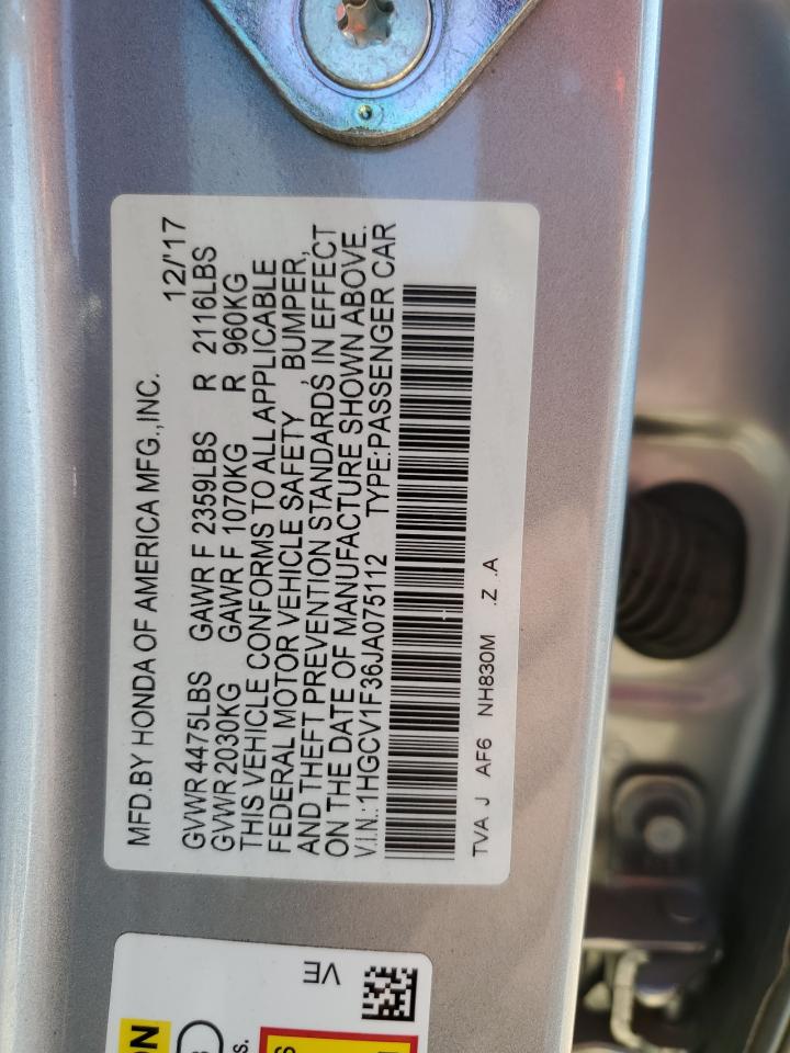 2018 Honda Accord Sport VIN: 1HGCV1F36JA075112 Lot: 84784945