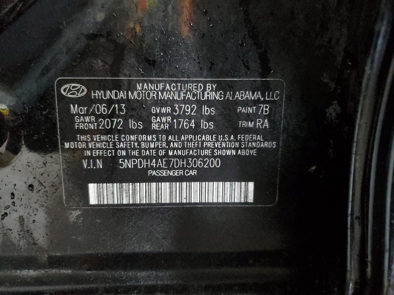 2013 Hyundai Elantra Gls VIN: 5NPDH4AE7DH306200 Lot: 82577205