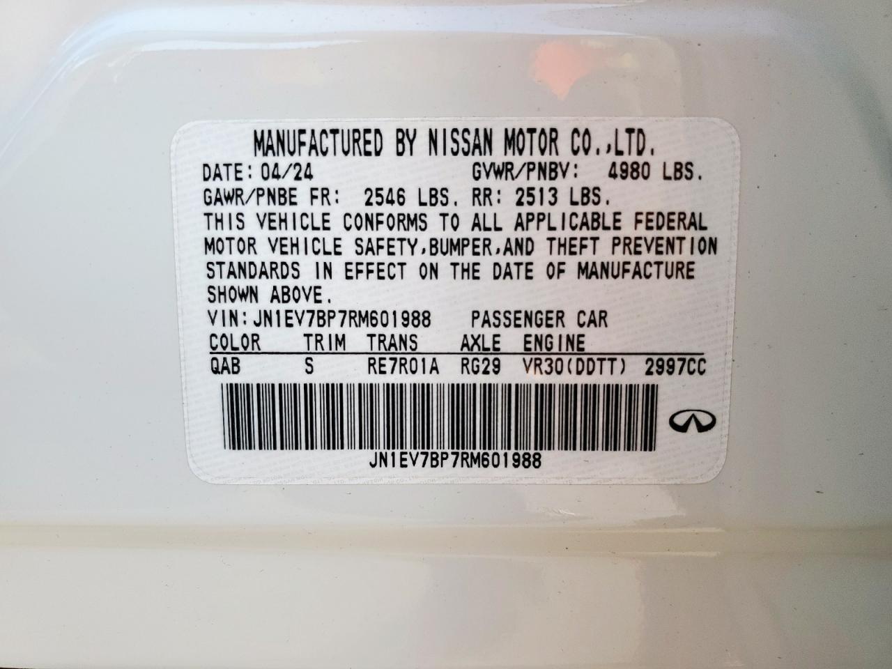 2024 Infiniti Q50 Luxe VIN: JN1EV7BP7RM601988 Lot: 86079845