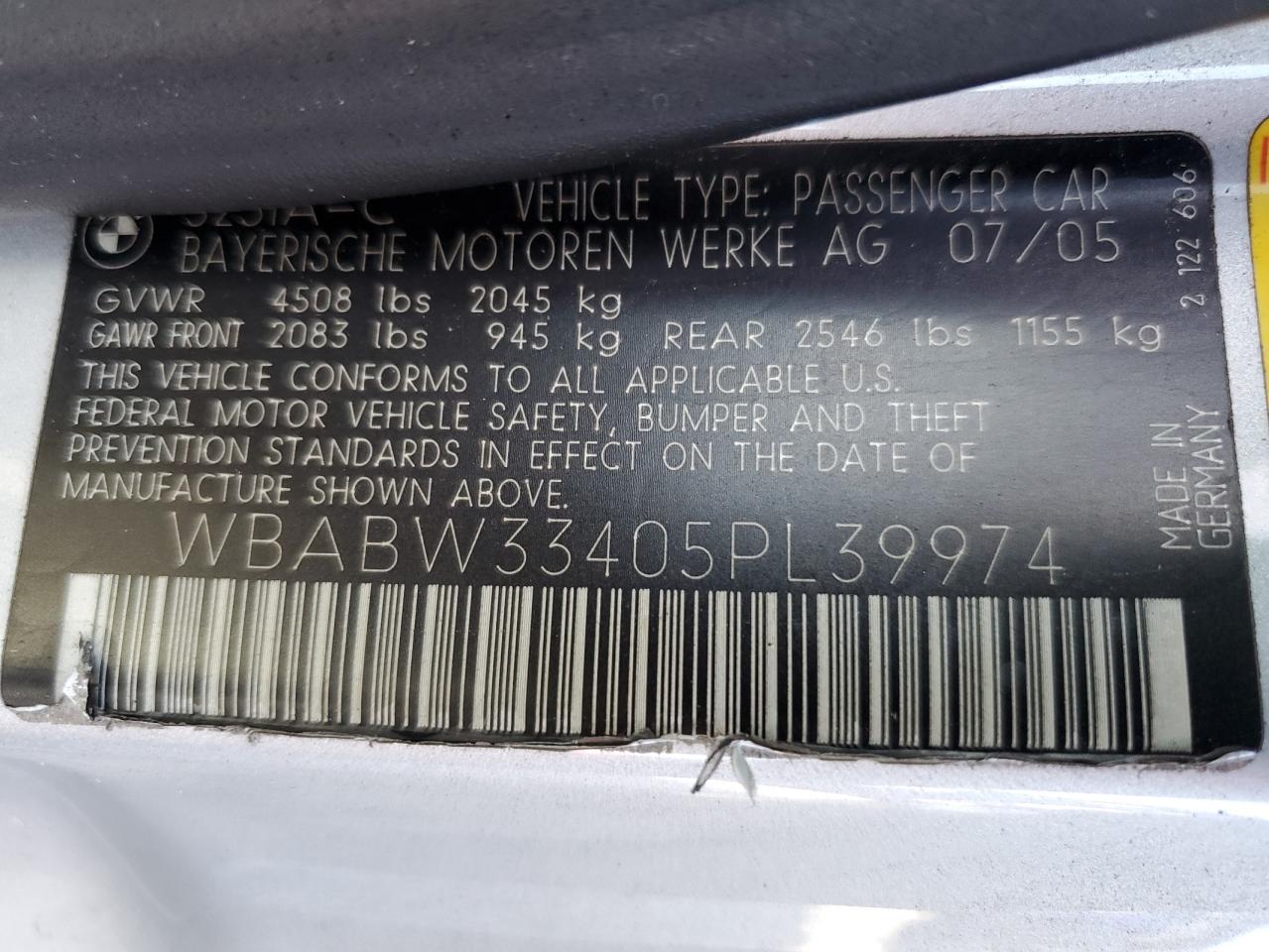 2005 BMW 325 Ci VIN: WBABW33405PL39974 Lot: 82324715