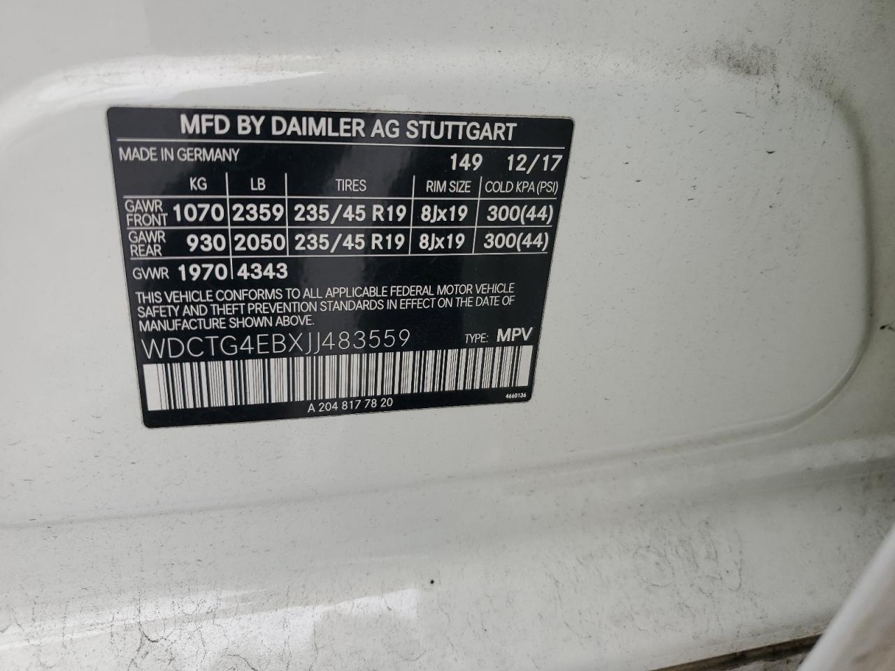 2018 Mercedes-Benz Gla 250 VIN: WDCTG4EBXJJ483559 Lot: 82405055