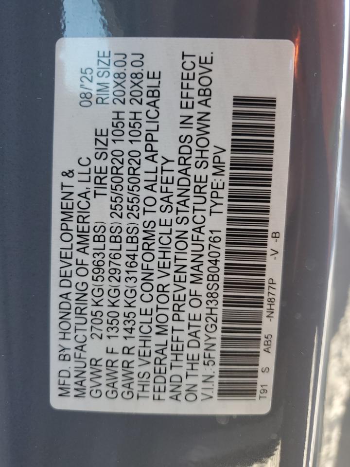 2025 Honda Pilot Sport VIN: 5FNYG2H38SB040761 Lot: 86227365