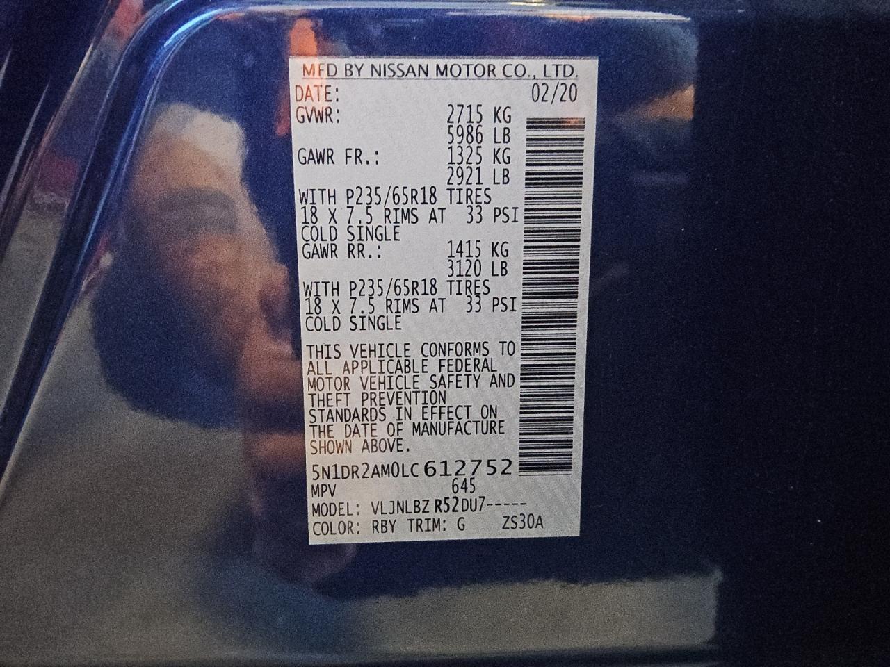 2020 Nissan Pathfinder S VIN: 5N1DR2AM0LC612752 Lot: 85085115