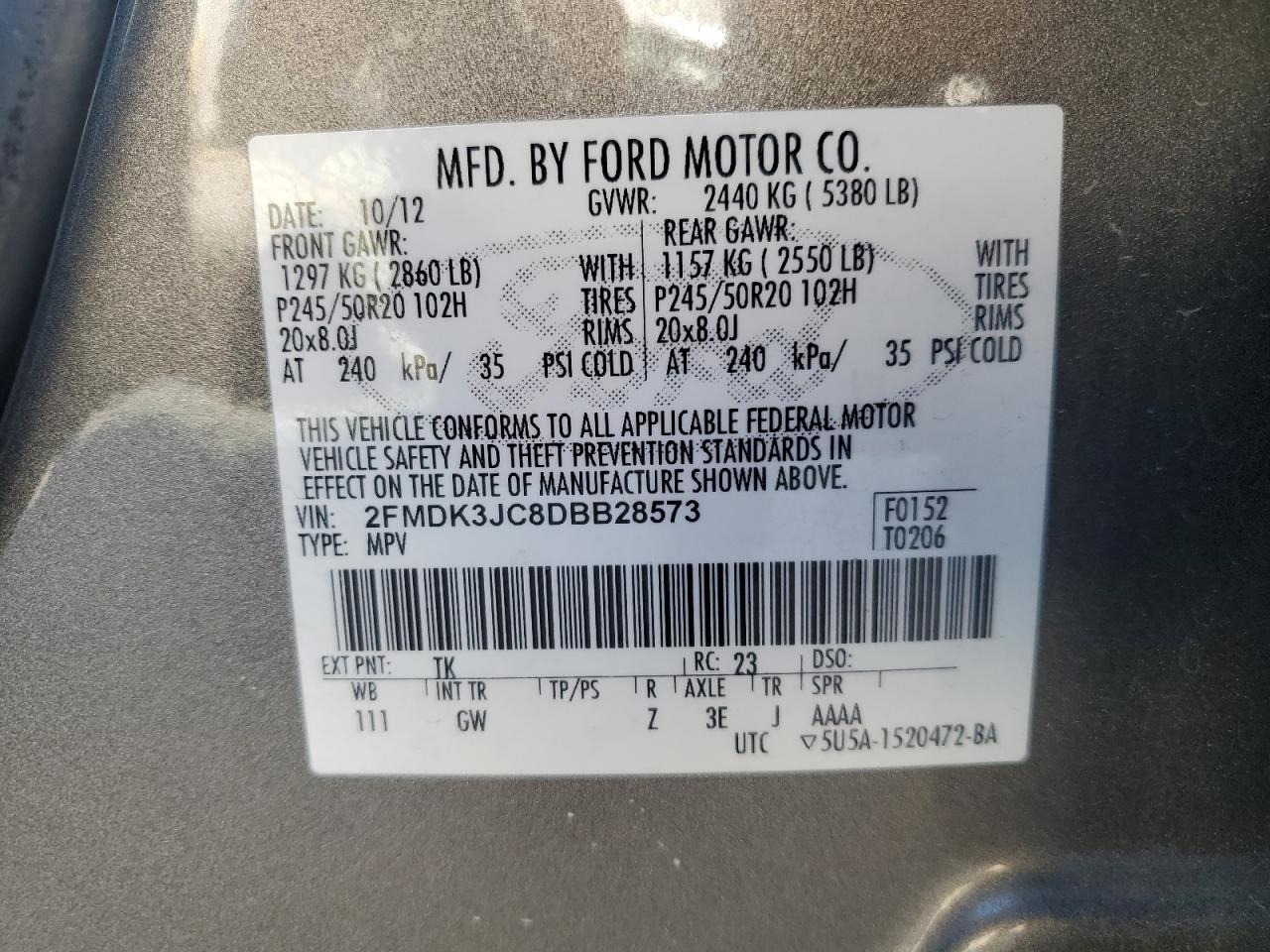 2013 Ford Edge Sel VIN: 2FMDK3JC8DBB28573 Lot: 87049145