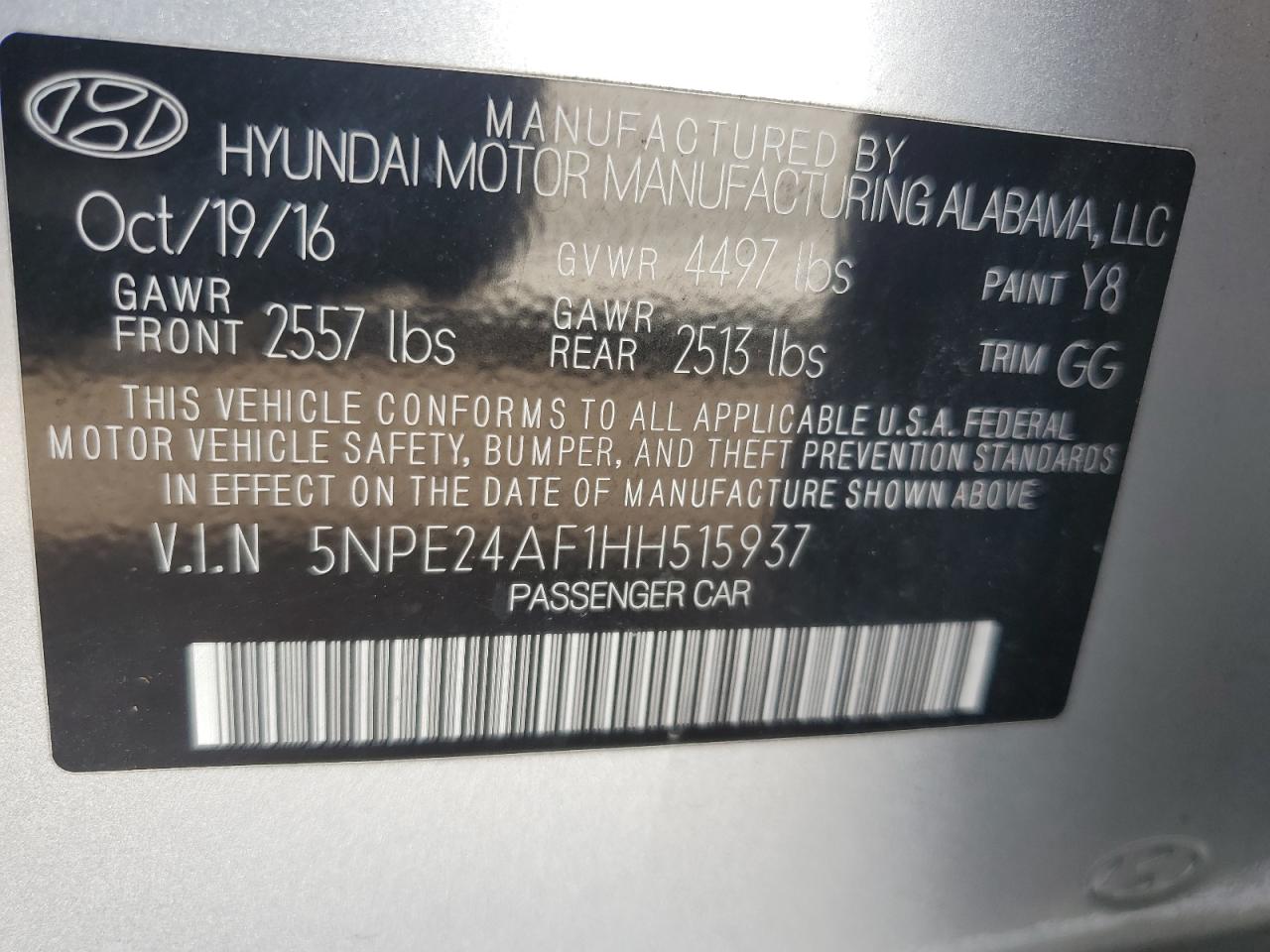 2017 Hyundai Sonata Se VIN: 5NPE24AF1HH515937 Lot: 80690435