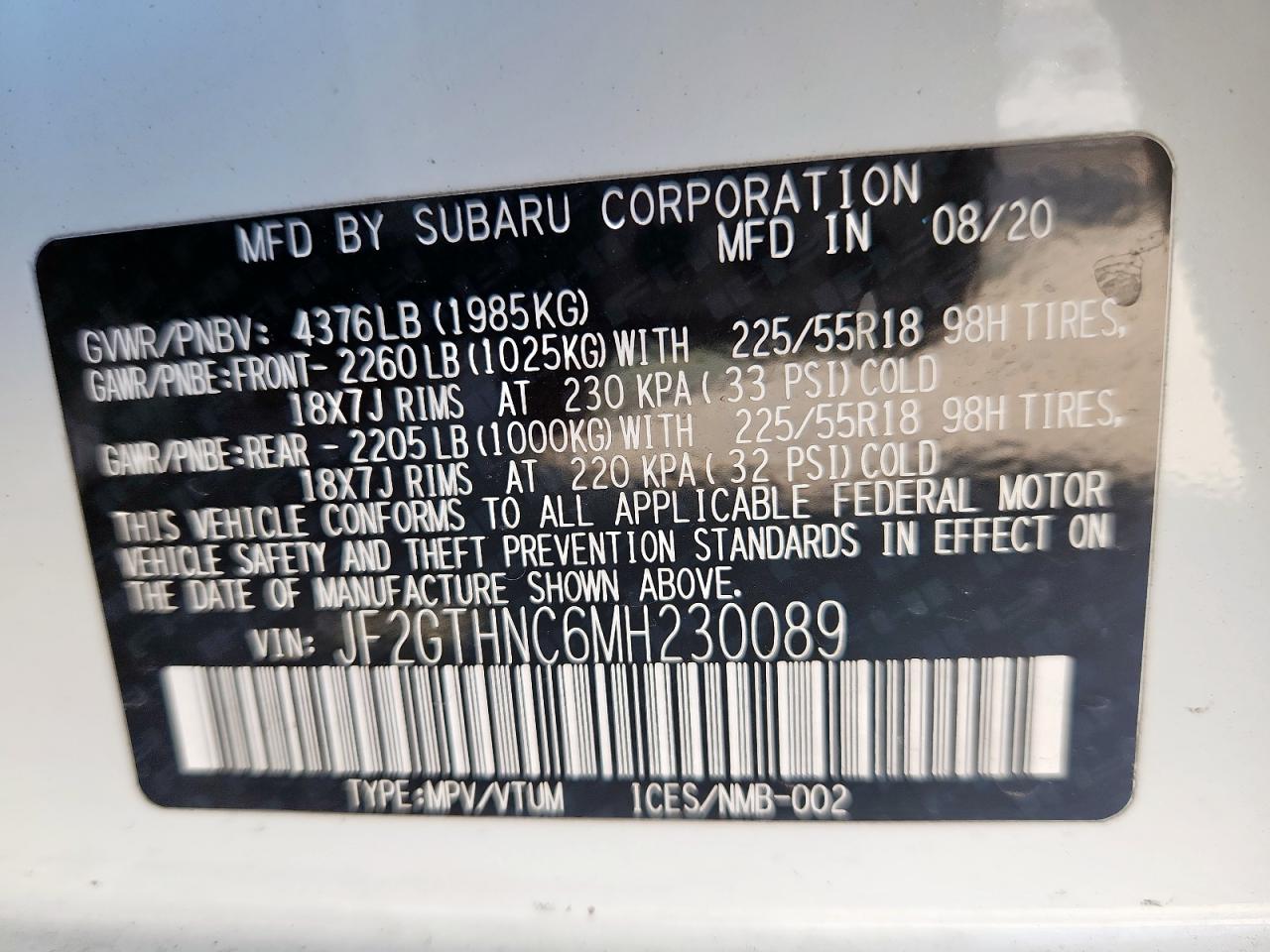 2021 Subaru Crosstrek Limited VIN: JF2GTHNC6MH230089 Lot: 86292325