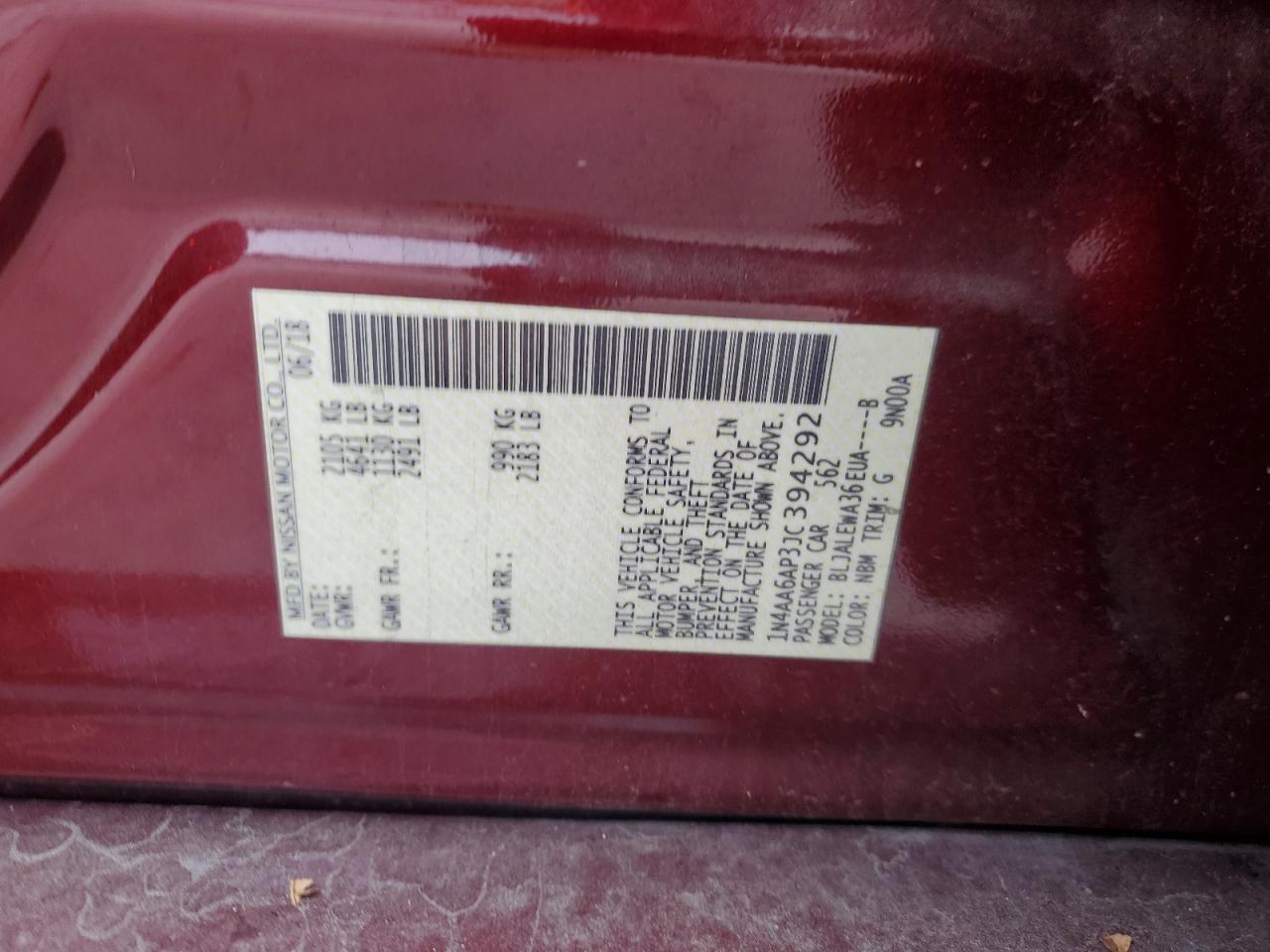 2018 Nissan Maxima 3.5S VIN: 1N4AA6AP3JC394292 Lot: 82754375