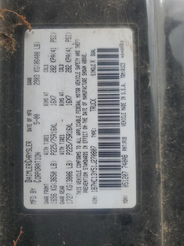 2001 Dodge Ram 1500 VIN: 1B7HC13Y51J270807 Lot: 84372195