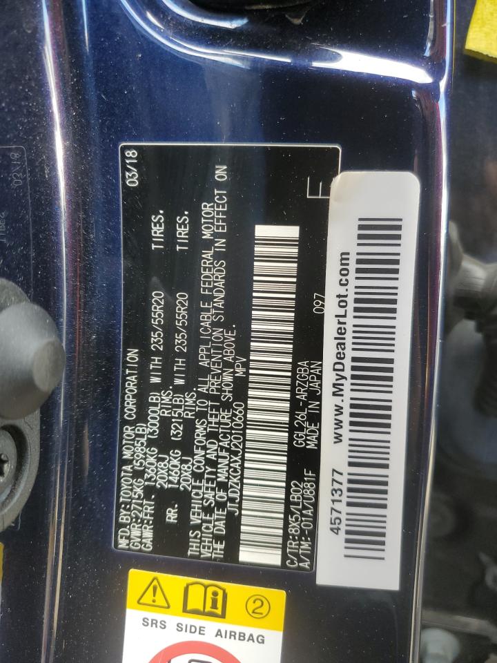 2018 Lexus Rx 350 L VIN: JTJDZKCAXJ2010660 Lot: 86986725