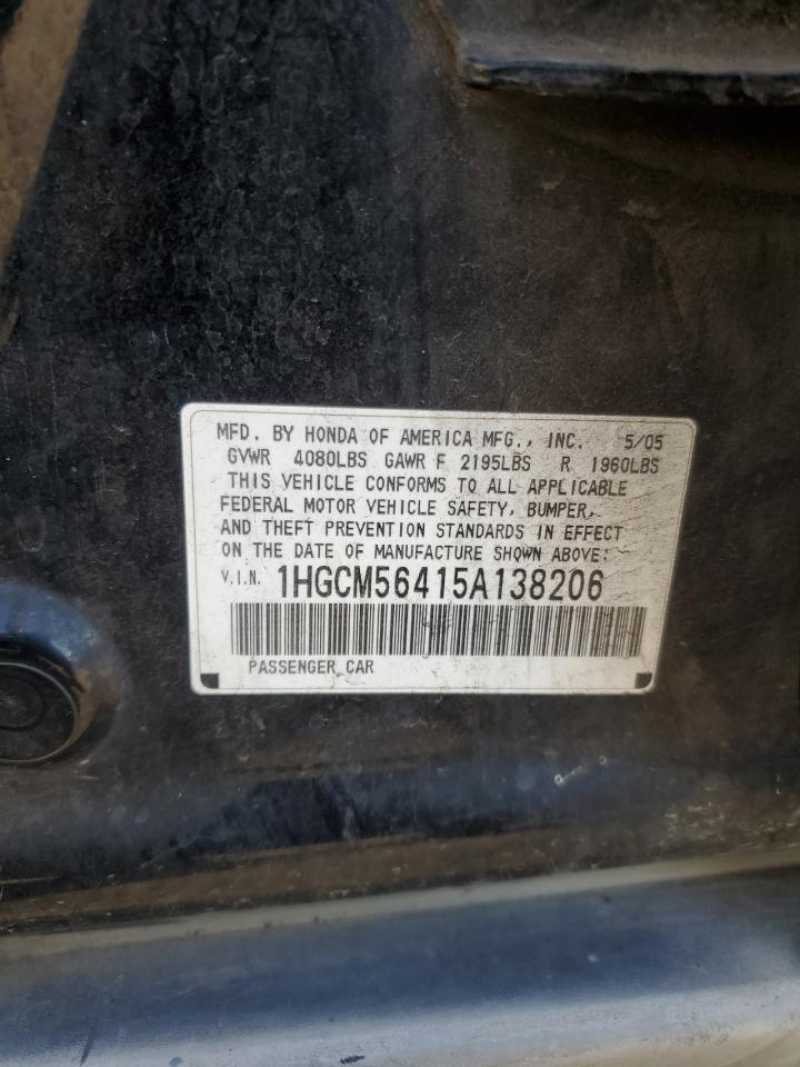 2005 Honda Accord Lx VIN: 1HGCM56415A138206 Lot: 85731365