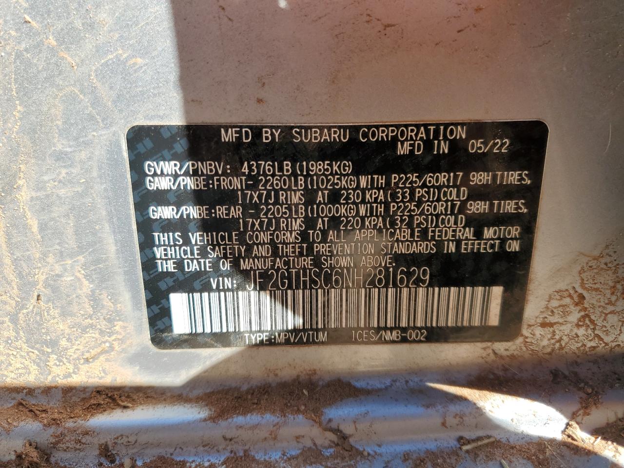 2022 Subaru Crosstrek Sport VIN: JF2GTHSC6NH281629 Lot: 90448495