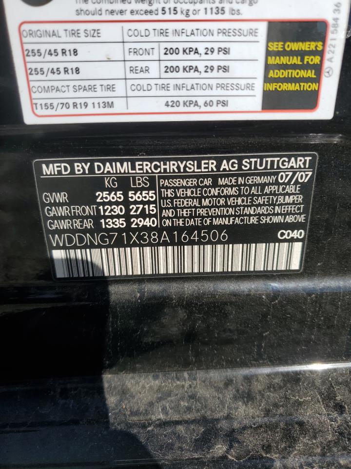 2008 Mercedes-Benz S 550 VIN: WDDNG71X38A164506 Lot: 86718435