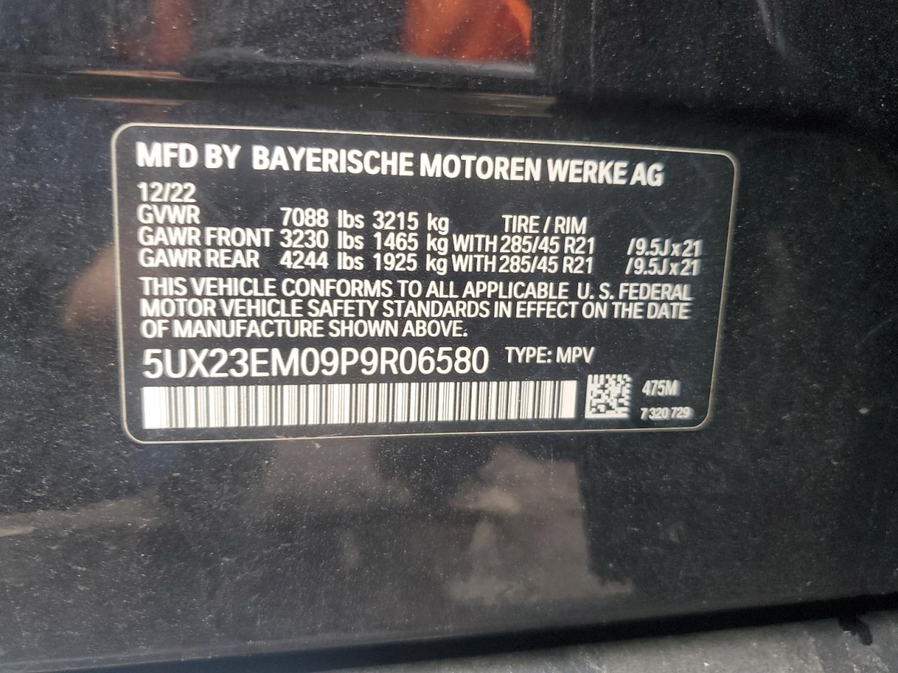 2023 BMW X7 xDrive40I VIN: 5UX23EM09P9R06580 Lot: 86537175