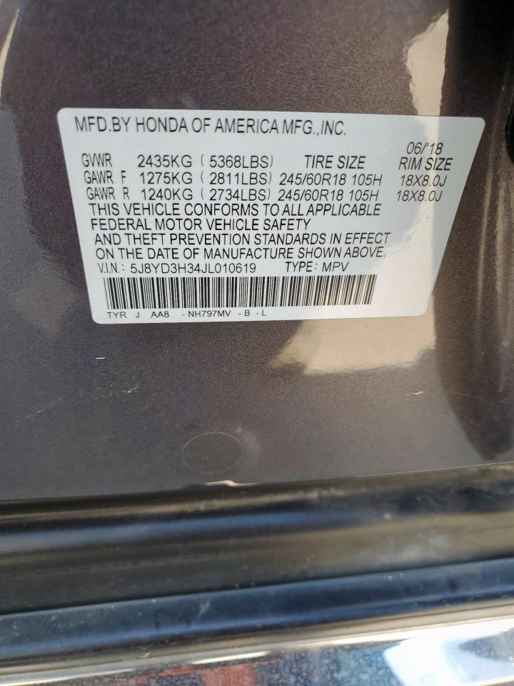 2018 Acura Mdx VIN: 5J8YD3H34JL010619 Lot: 81539625