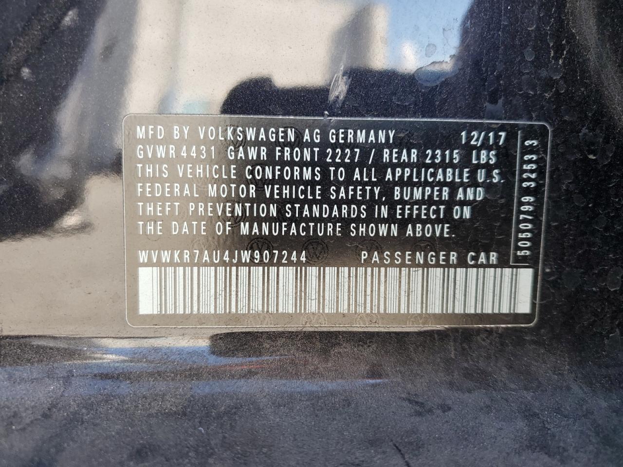 2018 Volkswagen E-Golf Se VIN: WVWKR7AU4JW907244 Lot: 85328045