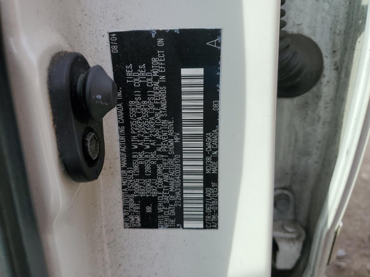 2004 Lexus Rx 330 VIN: 2T2HA31U64C039170 Lot: 85728565