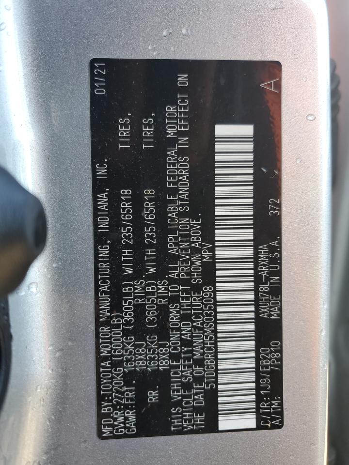 2021 Toyota Highlander Hybrid Xle VIN: 5TDGBRCH5MS035098 Lot: 84566285