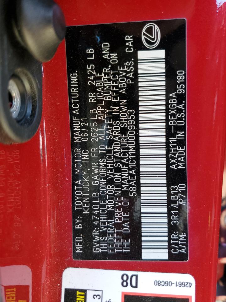 2021 Lexus Es 300H Luxury VIN: 58AEA1C11MU009953 Lot: 80515145