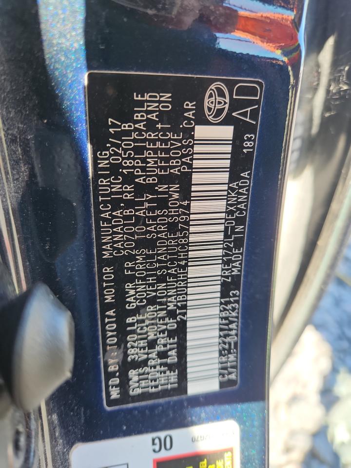 2017 Toyota Corolla L VIN: 2T1BURHE4HC857974 Lot: 86296775