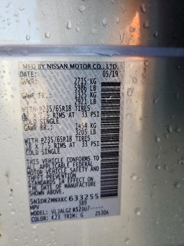 2019 Nissan Pathfinder S VIN: 5N1DR2MNXKC633255 Lot: 84968965