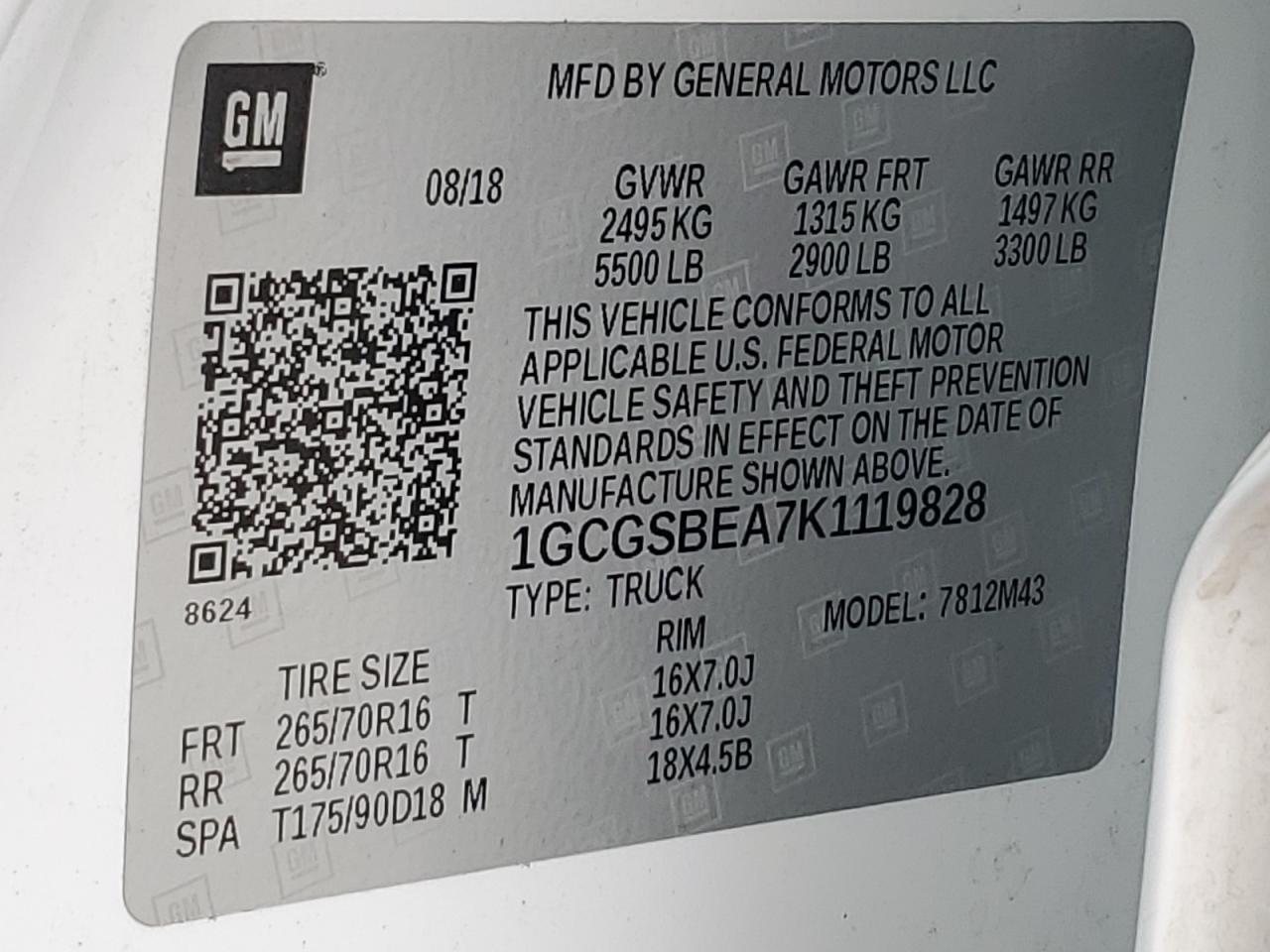 2019 Chevrolet Colorado VIN: 1GCGSBEA7K1119828 Lot: 86117945