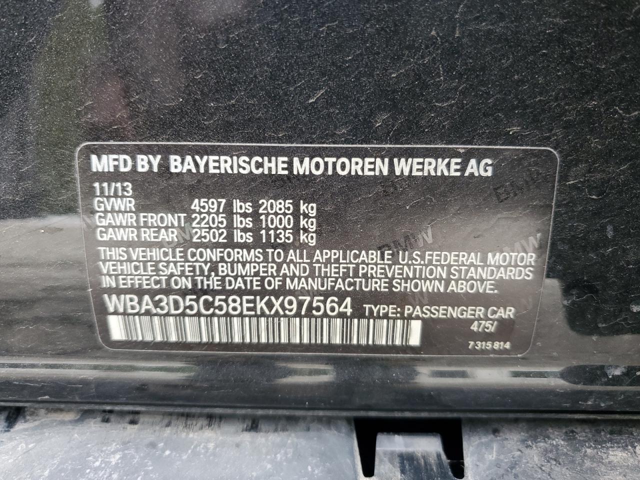 2014 BMW 328 D xDrive VIN: WBA3D5C58EKX97564 Lot: 85325565