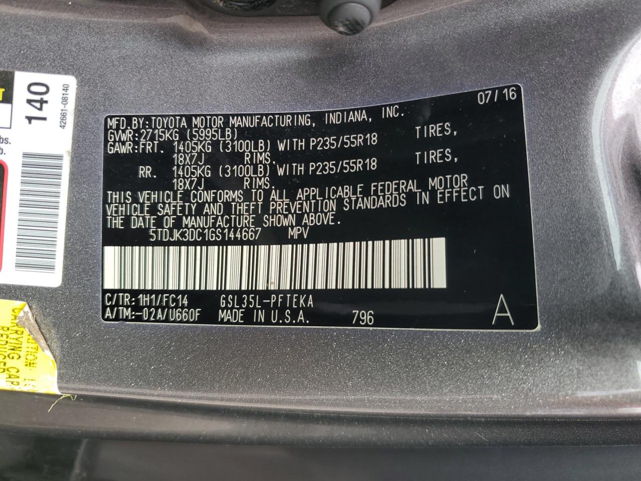 2016 Toyota Sienna Le VIN: 5TDJK3DC1GS144667 Lot: 85857175